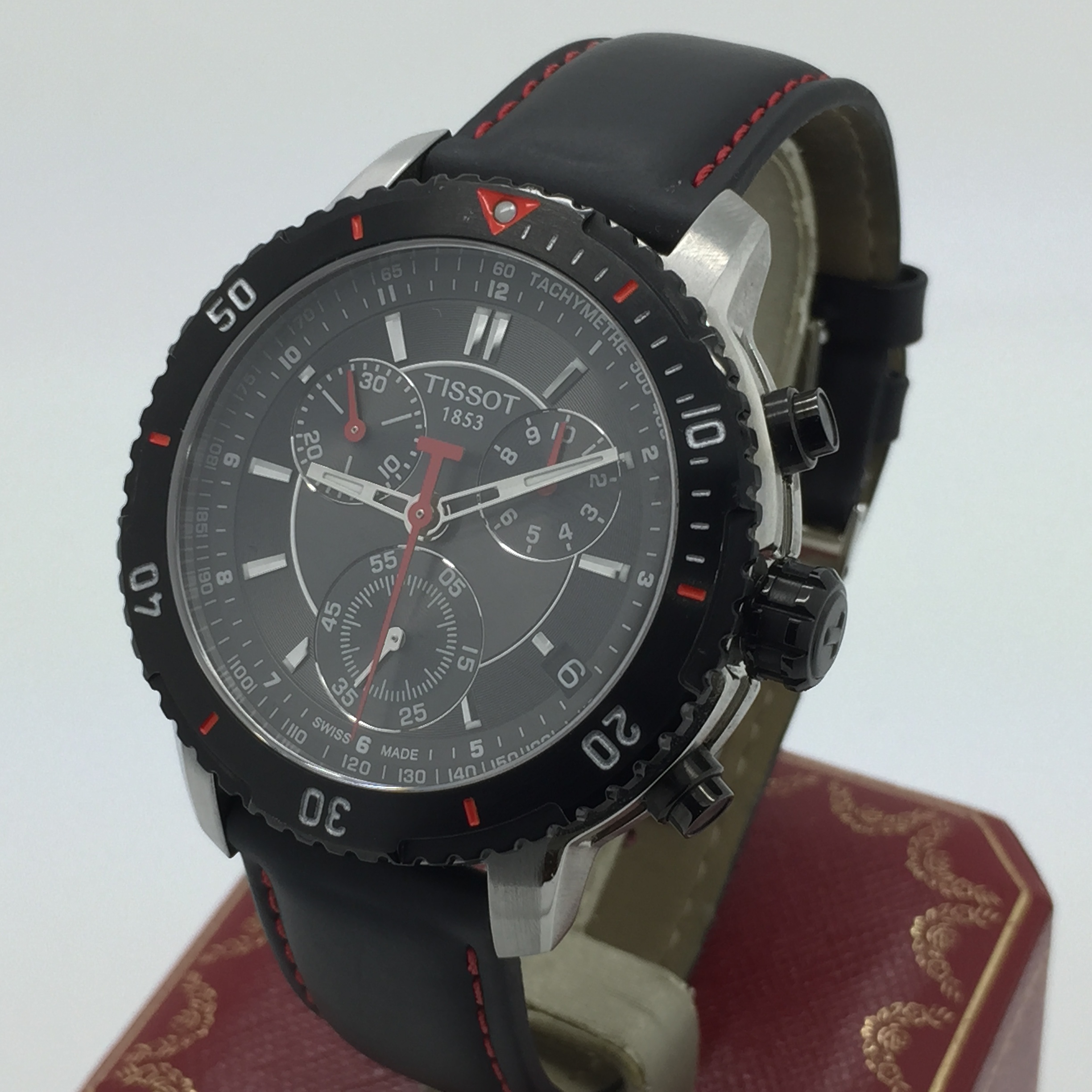 Tissot 1853 Black Dial Mens Chronograph Quartz Watch w/ Red Accents | eBay